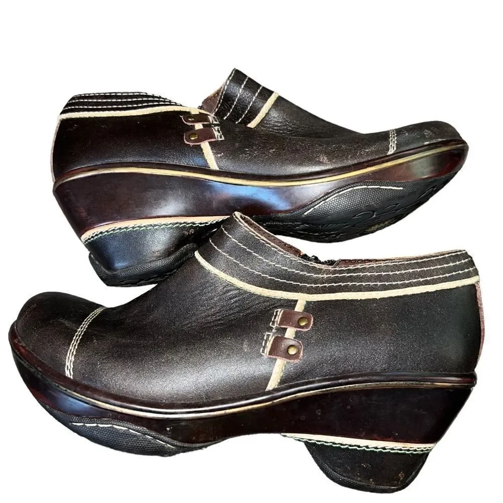 Jambu‎ brown leather block heel and side zip booties women's size 7.5